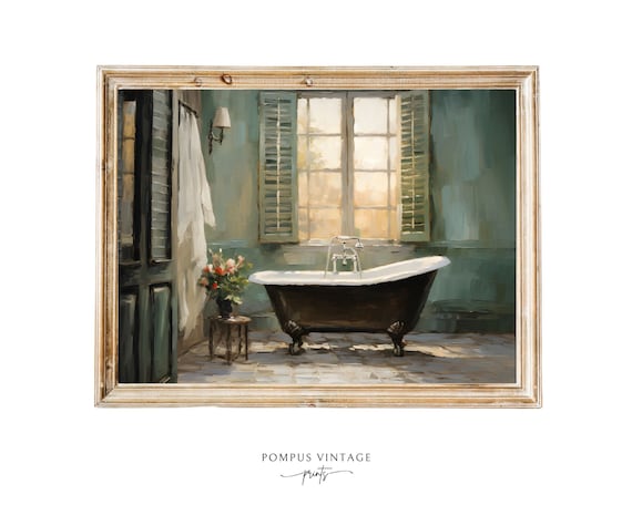 Vintage Bathroom Art Print -  Bathtub Art Print - Bath Room Wall Art - Bathtub Wall Decor - Farmhouse Bathroom Wall Art - Bath Room Decor