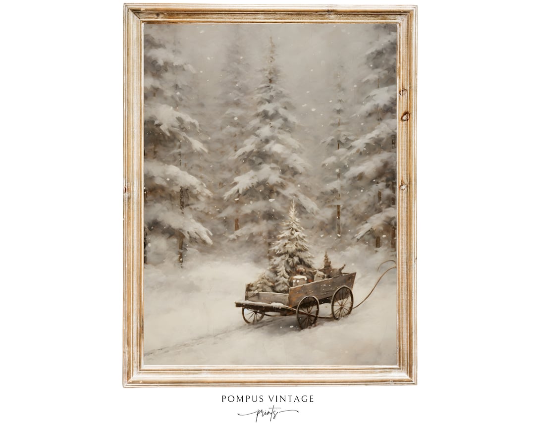 Forest Wall Art Pinetree Snow Artwork Vintage Winter Art Prints Pine ...