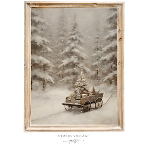 Forest Wall Art PineTree Snow Artwork Vintage Winter Art Prints Pine Tree Art Print Neutral Gallery Wall Vintage Christmas Artwork