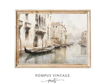 Vintage Venice Canal Painting - Neutral Italy Wall Art Print - Light Academia 8x10 Bedroom Decor