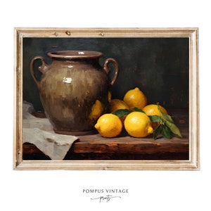 Vintage Lemon Still Life Art Print - Kitchen Wall Decor - Altered Art Print - Renaissance Kitchen Art - Vintage Fruit Prints - Lemons Art