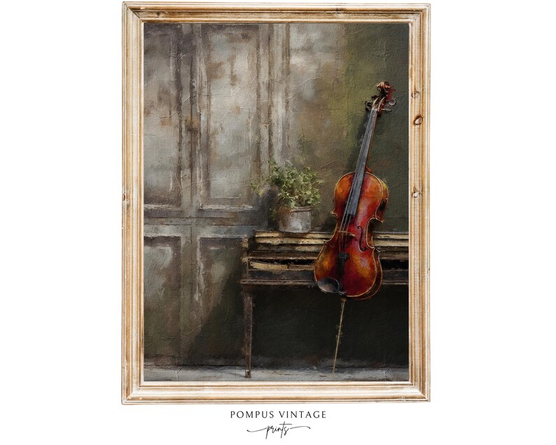 Vintage Violin in Living Room Art Print | Dark Academia Violin Wall Art ...