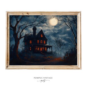 Moody Haunted House Print | Halloween Wall Art, Vintage Spooky Print, Halloween Painting, Haunted House Decor, Spooky Halloween Art Prints