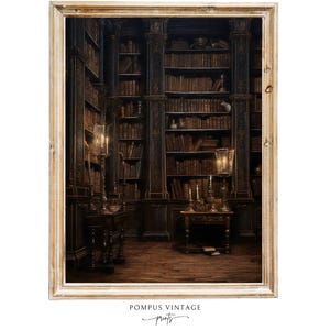 Vintage Estate Library Oil Painting Print - Dark Academia Book Nook Decor - Vintage Library Wall Art Poster - Book Art - Vintage Library Art