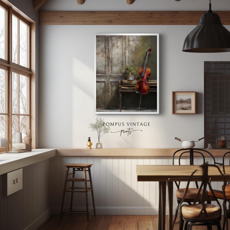 Vintage Violin in Living Room Art Print | Dark Academia Violin Wall Art ...