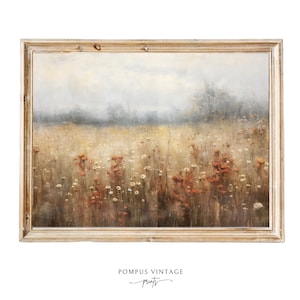 Vintage Autumn Landscape Digital Print, Panoramic Warm Earth Tone Fall Forest Wall Art, Moody Rustic Countryside Painting Housewarming Gift