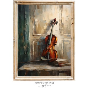 Vintage Violin Art Print - Moody Room Decor, Dark Academia, Renaissance Painting - Musical Art Print, Instant Download Light Academia Prints