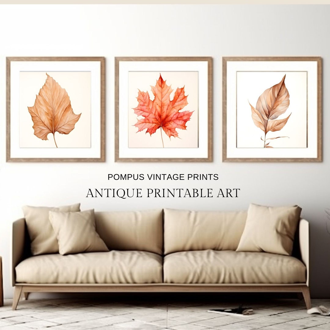 Vintage Fall Leaf Watercolor Prints Set Colorful Autumn Art Printable ...