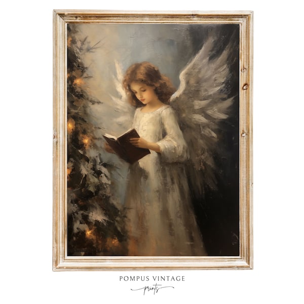 Vintage Angel Wall Art Vintage Angel Painting Christmas Angel Print Antique Christmas Angel PRINTABLE Winter Angel Vintage Christmas Art