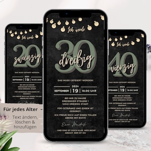 ecard Digitale Einladung Geburtstag Party, 30 40 50 60 personalisierte Einladungskarten Geburtstagseinladung digital Whatsapp deutsch online