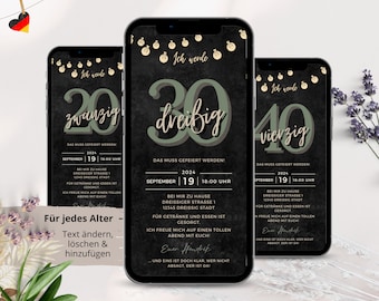 ecard Digitale Einladung Geburtstag Party, 30 40 50 60 personalisierte Einladungskarten Geburtstagseinladung digital Whatsapp deutsch online