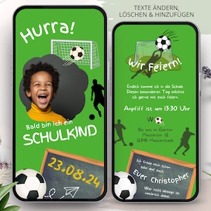 eCard Einladung Einschulung personalisiert, Digitale Einladungskarte Schulanfang Jungs, Schuleinführung Vorlage originelle Einladung Fußball