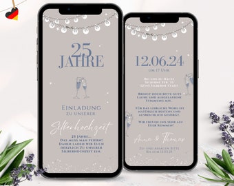 Ecard Einladung Silberhochzeit digital Whatsapp 25. Hochzeitstag 25 Jahre verheirated, moderne Einladungskarten Silberne Hochzeit Jubiläum