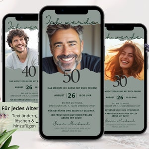 Digitale Einladung Geburtstag digital, Einladungskarten Geburtstag Frau, Geburtstagseinladung digital, Whatsapp 30 40 Geburtstag Mann 50 60