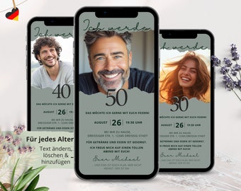 Digitale Einladung Geburtstag digital, Einladungskarten Geburtstag Frau, Geburtstagseinladung digital, Whatsapp 30 40 Geburtstag Mann 50 60
