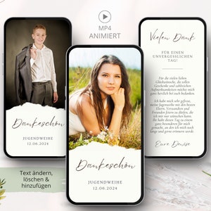 Digitale Danksagung Jugendweihe, Dankeskarte personalisiert mit Foto, ecard Danksagungskarte Jugendweihe elektronisch Dankes Karten Whatsapp