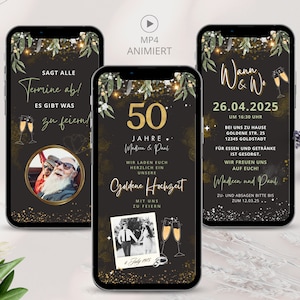 Digitale Einladung zur Goldenen Hochzeit Whatsapp, Einladungskarten zum 50. Hochzeitstag mit Text, 50 Jahre verheirated, HochzeitsJubiläum