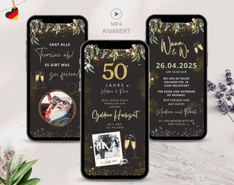 Digitale Einladung zur Goldenen Hochzeit Whatsapp, Einladungskarten zum 50. Hochzeitstag mit Text, 50 Jahre verheirated, HochzeitsJubiläum