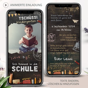 Ecard Einschulung Einladung WhatsApp, Einladung zum Schulanfang, Digitale Personalisierte Einladungskarte Foto Mädchen Junge, erste Klasse