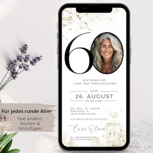 digitale Einladung 60 Geburtstag Frau, Whatsapp Einladung Geburtstag digital, Geburtstagseinladung digital Einladungskarten 60,Geburtstag 60