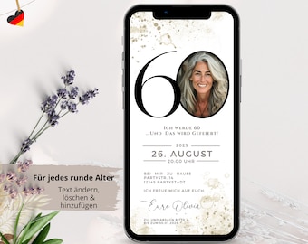 digitale Einladung 60 Geburtstag Frau, Whatsapp Einladung Geburtstag digital, Geburtstagseinladung digital Einladungskarten 60,Geburtstag 60