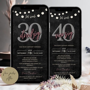 Digitale Einladung 30 Geburtstag digital, Whatspp Einladung Geburtstag Frau, Geburtstagseinladung digital Einladungskarten 30, Geburtstag 30