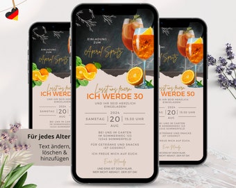Digitale Einladung Geburtstag Whatsapp, 30 40 50 Aperol Spritz Party, Geburtstagseinladung eCARD, Personalisierte Einladungskarten animiert