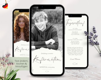 Digitale Einladungskarten Konfirmation Junge, personalisierte Einladung Konfirmation Mädchen Foto, Vorlage Konfirmationseinladung Kommunion