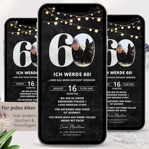 Digitale Einladung 60 Geburtstag digital, Whatsapp Einladung Geburtstag Frau, Geburtstagseinladung digital, Einladungskarten Geburtstag Mann
