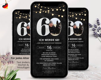 Digitale Einladung 60 Geburtstag digital, Whatsapp Einladung Geburtstag Frau, Geburtstagseinladung digital, Einladungskarten Geburtstag Mann