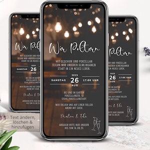 Polterabend Einladung Digital Whatsapp, Ecard Polterabend Einladungskarten, Polterhochzeit Einladung animiert, E-Card Wir Poltern Garten