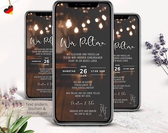 Polterabend Einladung Digital Whatsapp, Ecard Polterabend Einladungskarten, Polterhochzeit Einladung animiert, E-Card Wir Poltern Garten