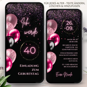 Personalisierte Einladung Geburtstag Whatsapp, ecard Geburtstagseinladung, elektronische Einladung Vorlage 18 21 30 40 50 Geburtstag digital