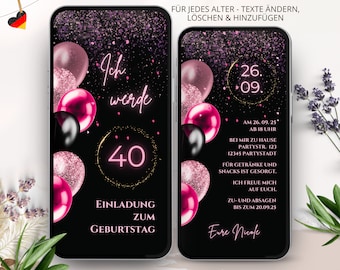 Personalisierte Einladung Geburtstag Whatsapp, ecard Geburtstagseinladung, elektronische Einladung Vorlage 18 21 30 40 50 Geburtstag digital