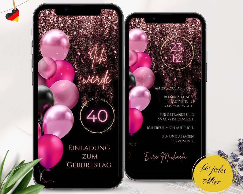 Personalisierte Einladung Geburtstag Whatsapp, ecard Geburtstagseinladung, elektronische Einladung Vorlage 18 21 30 40 50 Geburtstag digital image 1