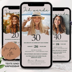 eCARD Geburtstags Party Einladung für 18. 20. 30. 40. 50. 60. Geburtstag digital, Whatsapp Geburtstagseinladung Frau Personalisiert, deutsch