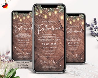 Digitale Einladung Polterabend rustikal, ecard Polterabend Einladung Poltern WhatsApp, personalisierbare Polterabendeinladung elektronisch