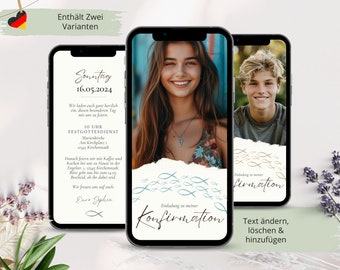 Digital invitation cards confirmation boy, personalized invitation confirmation with photo, template confirmation invitation Whatsapp blue