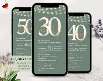 Personalisierte Einladung Geburtstag Whatsapp, ecard Geburtstag, Geburtstagseinladung, elektronische Einladung 30 40 50 Geburtstag digital