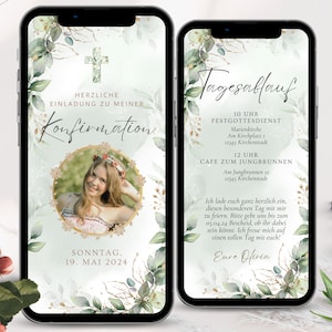 Digitale Einladungskarten Konfirmation Mädchen Foto, personalisierte Einladung Konfirmation, Vorlage Konfirmationseinladung Kommunion, ecard