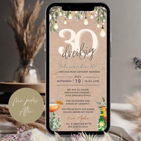 Digitale Einladung 30 Geburtstag digital, Whatspp Einladung Geburtstag Frau, Geburtstagseinladung digital Einladungskarten 30, Geburtstag 30