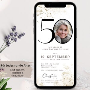 Digitale Einladung 50 Geburtstag digital, Whatsapp Einladung Geburtstag Frau, Geburtstagseinladung digital Einladungskarten 50,Geburtstag 50