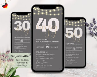Personalisierte Einladung Geburtstag Whatsapp, ecard Geburtstag, Geburtstagseinladung, elektronische Einladung 30 40 50 Geburtstag digital