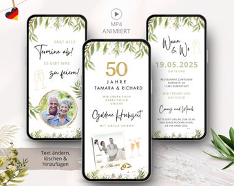 Digitale Einladung Goldene Hochzeit Whatsapp, Einladungskarten zum 50. Hochzeitstag mit Text, 50 Jahre verheirated, HochzeitsJubiläum ecard
