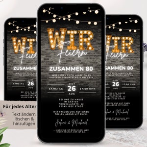 Ecard Doppelgeburtstag Einladung Digital Whatsapp, Gemeinsamer Doppelter Geburtstag Party, E-Card Doppelparty Feiern, 70 80 90 100 110 120