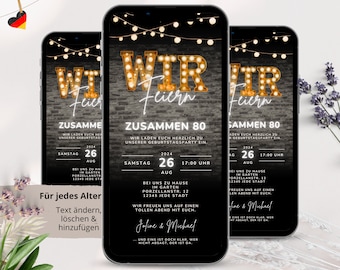 Ecard Doppelgeburtstag Einladung Digital Whatsapp, Gemeinsamer Doppelter Geburtstag Party, E-Card Doppelparty Feiern, 70 80 90 100 110 120