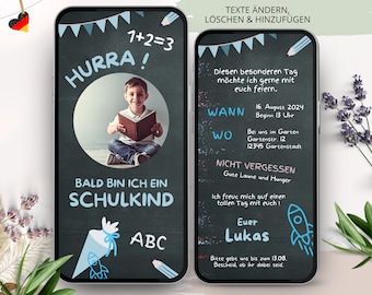 Ecard Einschulung Einladung WhatsApp, Einladung zum Schulanfang, Digitale Personalisierbare Einladungskarte Junge Mädchen Foto, erste Klasse