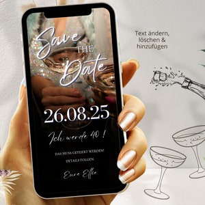 Ecard Save the Date Geburtstag Whatsapp Digitale Einladung Geburtstagsparty Frau 18 21 30 40 50 60 70 Geburtstagseinladung, Prosecco Party