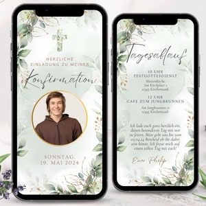 Digitale Einladung Konfirmation Junge, Einladungskarten Konfirmation Mädchen mit Foto, Vorlage Konfirmationseinladung, Kommunion, Firmung