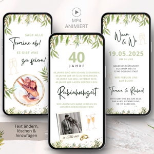 Digitale Einladung RubinHochzeit, Einladungskarten zur Rubin Hochzeit Whatsapp, ecard Jubiläum 40. Hochzeitstag, e card Hochzeitsjubiläum